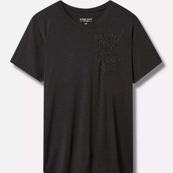 Torrid Line Beaded Botanical Perfect Super Soft Crew Neck Tee - Picture 1 of 6